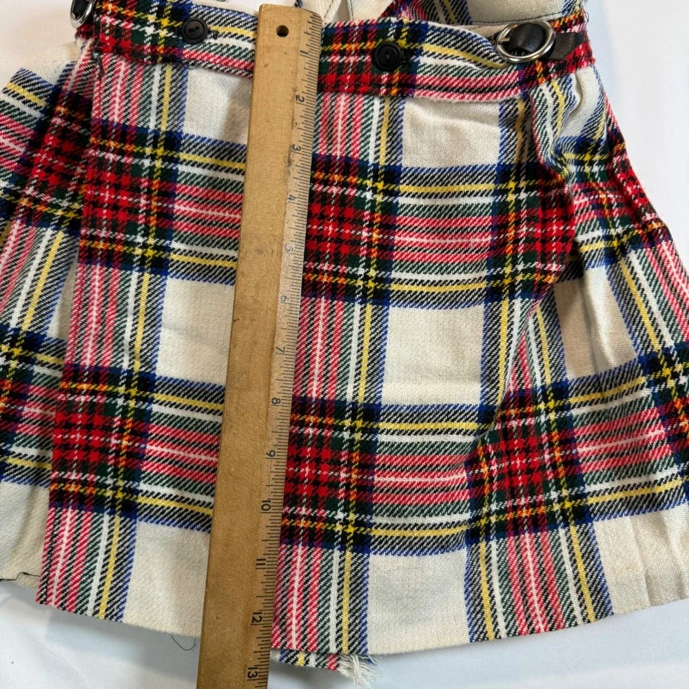 Vintage Clanric Kids Plaid Pinafore Skirt Made in England Wool Blend Tartan Kilt
